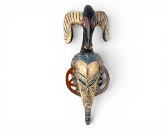 54 HandCarvedGuroStyleAfricanWoodWallMaskwRamHorns