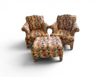 28 GeometricAccentChairswMatchingOttomanRetroStyleFabric