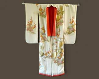 18 AuthenticSilkEmbroideredKimonowCranesFloralMotif