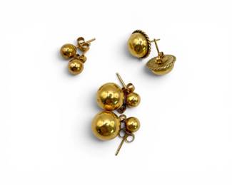252 3Pairs14KGoldBallStudEarringsMixedSizes42g