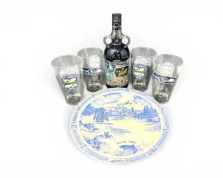 196 2005SeahawksNFCChampionsGlassesSeattlePlatewKrakenBottle
