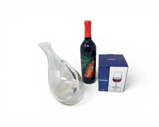 173 2002NormaJeaneMerlotBottleGlassDecanterLuminarcGlasses