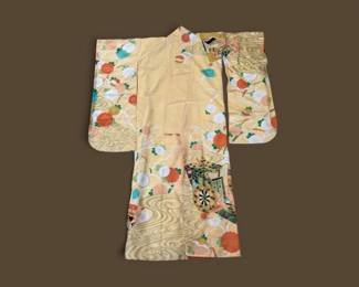 198 AuthenticJapaneseSilkKimonowFloralFanDesign
