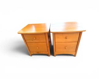 99 Pairof2DrawerWoodNightstandswCurvedFrontDesign
