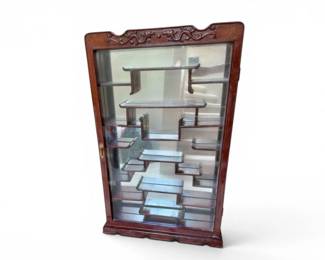 242 AsianStyleWoodCurioDisplayCabinetwGlassDoorTieredShelves