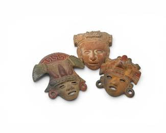 41 HandcraftedClayVillageSceneAztecStyleMaskSealFigure