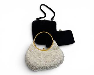 250 3VintageEveningHandbagsBlackVelvetWhiteBeadedPurses