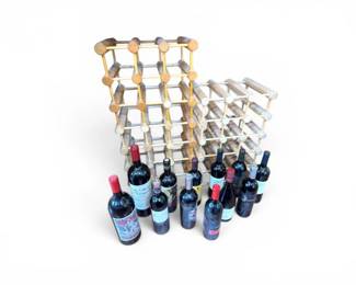 233 12AssortedWineBottlesw2WoodWineRacks