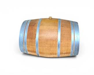 205 WoodWineBarrelwSilverMetalBands38Lx24H