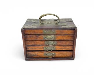 104 ChineseStyleWoodenApothecaryJewelryChestwBrassHardware
