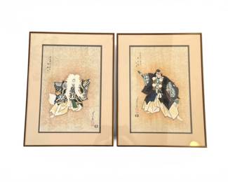 108 PairofHasegawaKabukiWoodblockPrintsinMetalFrames