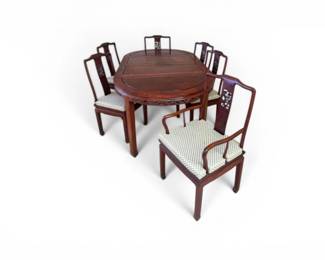 29 8PieceAsianStyleDiningSetCarvedBirdMotifTableChairs