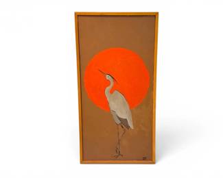 78 ModernHeronOilPaintingonCanvasinWoodFrameSigned