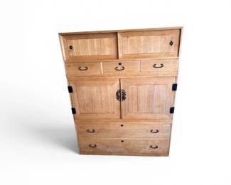 91 JapaneseTansuStyleWoodKimonoChestCabinetwDrawersShelves