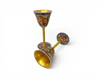 25 PairofAntiqueImariPorcelainStemGobletsGoldFloralDecoration