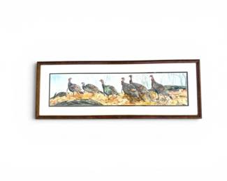 34 SusanPeiferSignedWatercolorWildTurkeySceneFramedMatted