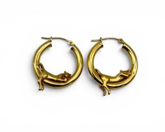 249 14KGoldPantherMotifHoopEarrings43g