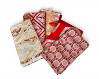 243 5JapaneseBrocadeObiSashesAssortedTraditionalWovenPatterns
