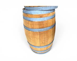 207 WoodWineBarrelwMetalBandsBungHole29Hx18Dia