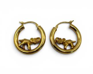 251 CarlaJewelry14KGoldElephantHoopEarrings42g