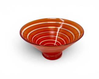 70 ArtGlassOrangeRedSwirlPedestalCenterpieceBowl