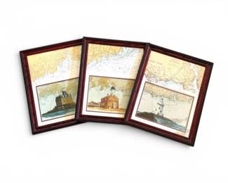 110 Setof3PhilChagnonLighthouseWatercolorPrintsinMatchingFrames