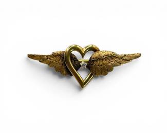 254 Vintage14KGoldDiamondWingedHeartBroochTested57g