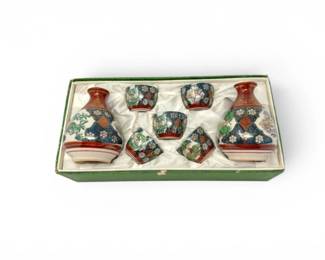 226 JapaneseStyleCeramicSakeSet2Flasks5CupsinBox