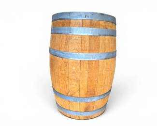 206 TallWoodWineBarrelwithMetalBands29Hx18Dia