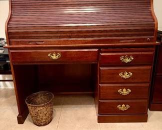 Cherry roll top desk, closed.