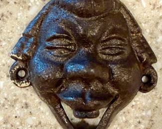 Wilton Products "Double Vision Drunk" cast iron wall mounted bottle opener, ca 1930's.