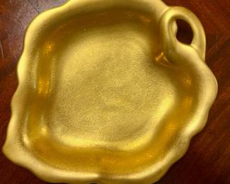 Pickard bonbon dish with 24k gold encrustation.