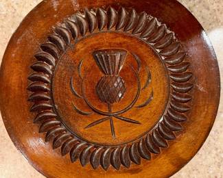 Scottish wooden shortbread mould with thistle design.