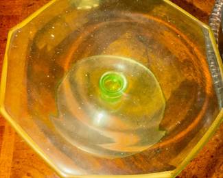 Uranium glass dish, under normal light.
