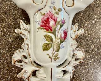Vintage moss rose French wedding pedestal vase.