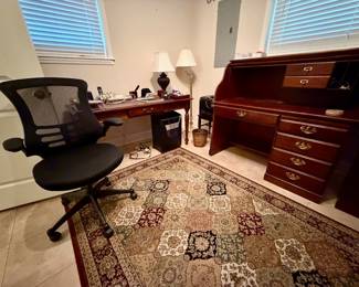 Desks and office supplies.