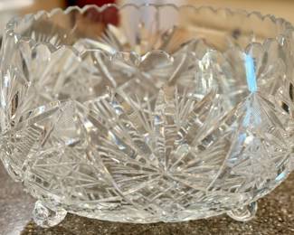 Brilliant cut triple footed candy dish.