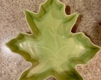 Red Wing Pottery green glazed maple leaf dish.