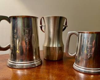 Pewter steins.