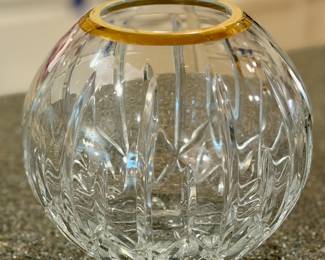 Bloch lead crystal rose bowl with gold rim.