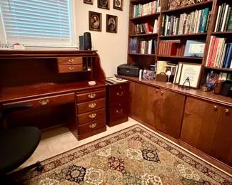 Desk, file cabinets, and books. Bookshelves are built-in...not for sale.