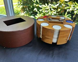 Vintage Poker Chips and Card Holder