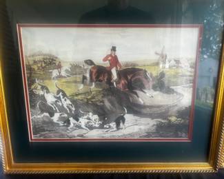 1 of 2 Hunt Scene Lithographs
