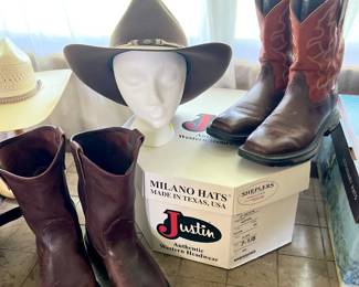 Red Wing and Ariat Boots, Justin Hat
