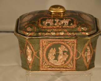 Greek Style Lidded Box, Hand Painted and Gold Plated, 7"w x 5.5"h 