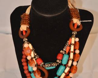 Bajalia Multi-Strand Beaded Ribbon Boho Necklace