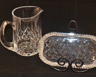 Waterford Alana 8.5" Tray Shown with a Waterford 32 oz. Lismore 6.5" Pitcher, 