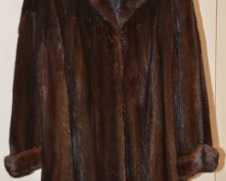 Mahogany Mink 7/8 Coat, Wing Collar with Turned Back Sleeve Cuffs. 37"Long x 72" Sweep