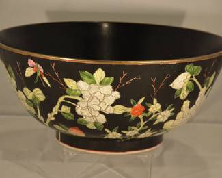Antique Chinese Centerpiece Bowl, "Famille Noir" 14"w x 6.3/4h