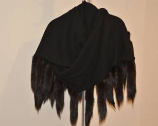 Black Cashmere Shawl with Rounded Sable Tails